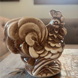 Vintage Ceramic Rooster Figurine - Brown and Cream